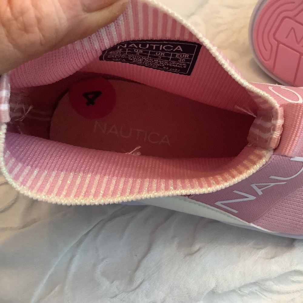 EUC Nautica youth Silas high top ankle sneaker sock slip pink sz. 4 girls - Picture 7 of 9